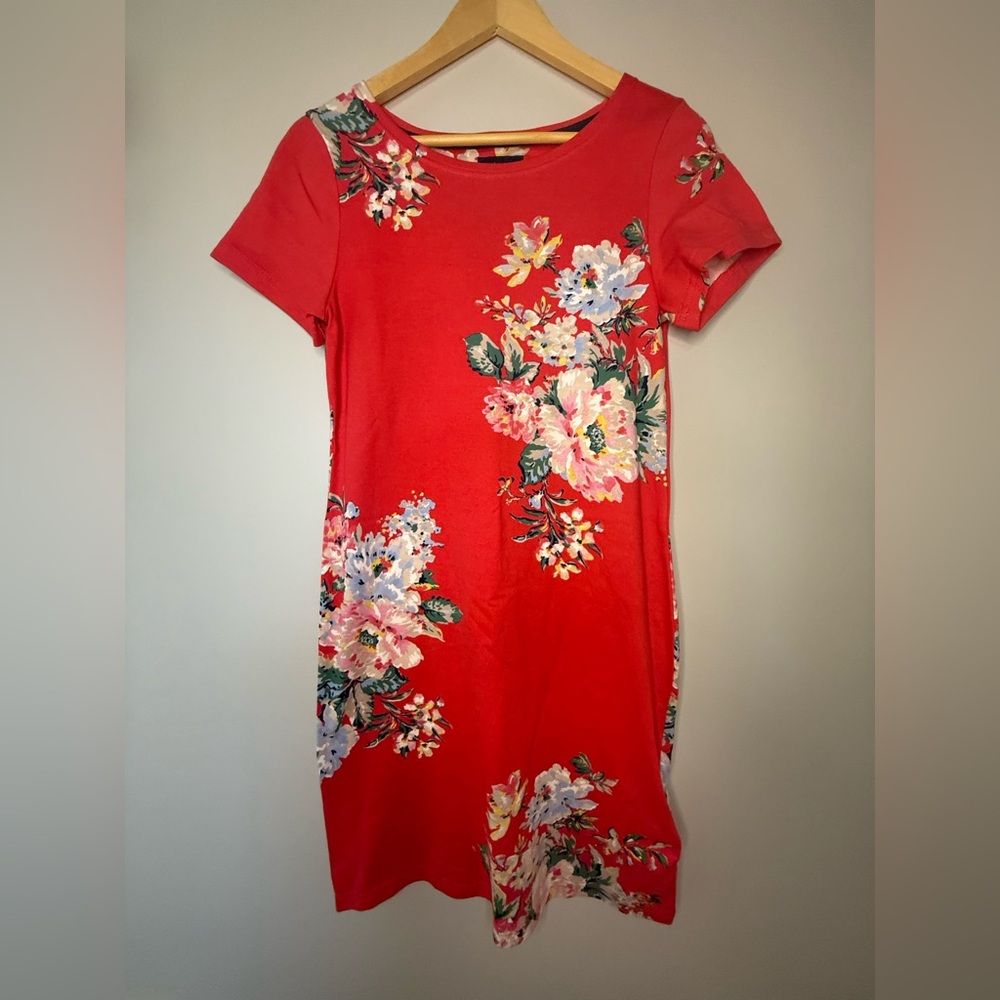 Joules Red Floral T Shirt Dress Riviera Print Cotton Size Medium - Picture 2 of 9